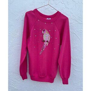 Pannil Novelty Womens Pullover Long Sleeve Birds Embellished Sweatshirt Pink L